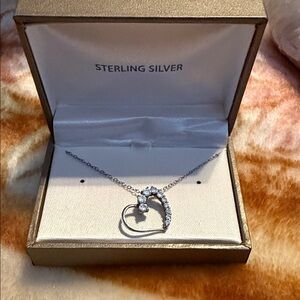 Sterling Silver Heart Pendant Necklace with Cubic Zirconia